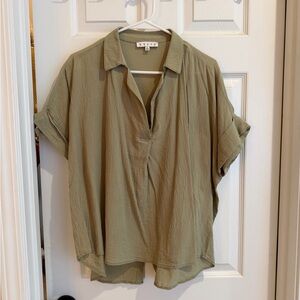 HYFVE Green Gauze Short Sleeve Collared Top